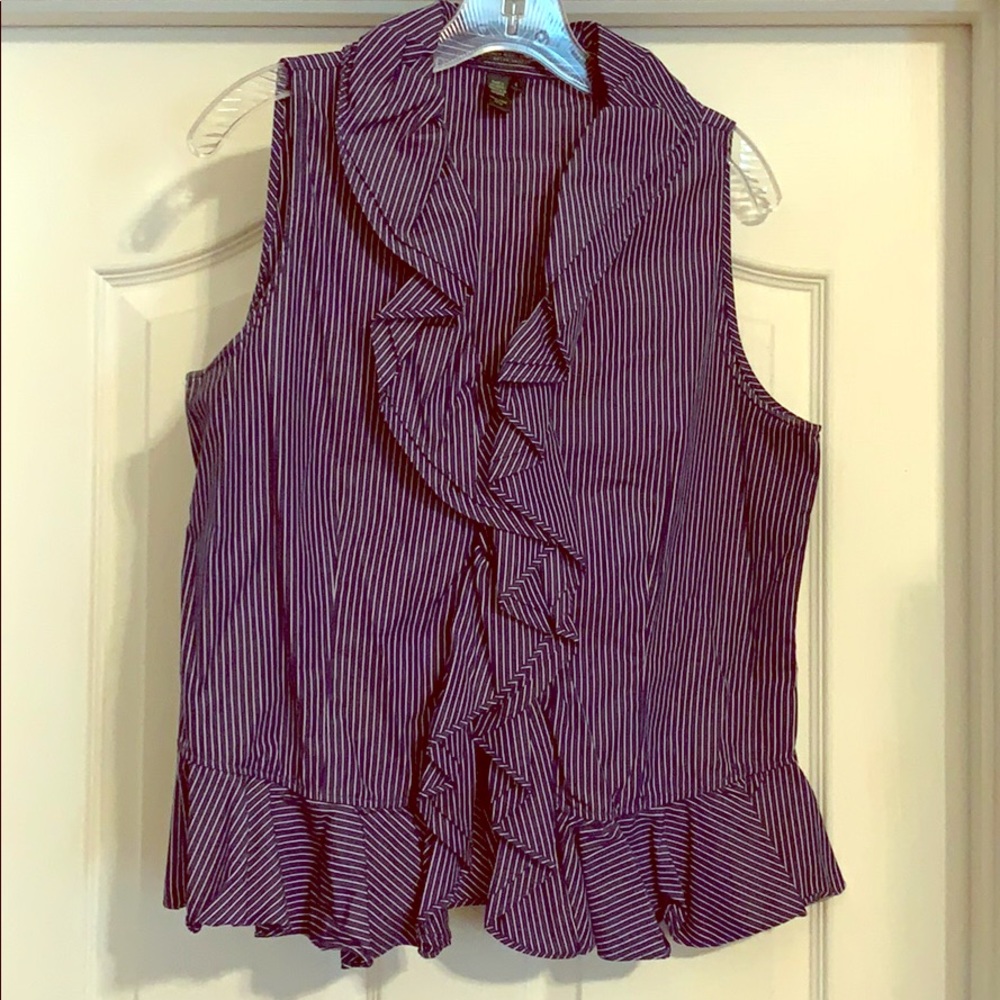 Ralph Lauren Navy Pinstripe Ruffle Tank Top